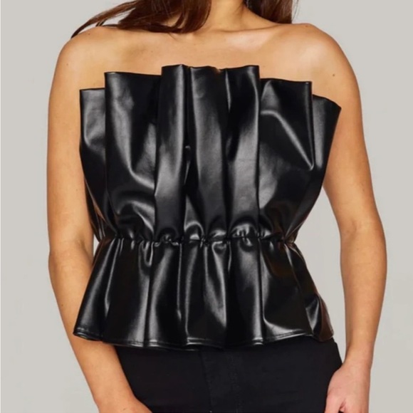 DO+BE Tops - “DO+BE” Pleated Ruffle Faux Leather Top